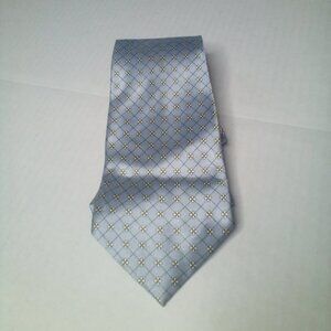 Albertini Silk Tie Hand Made Light Blue Silver Small Yellow Flowers
